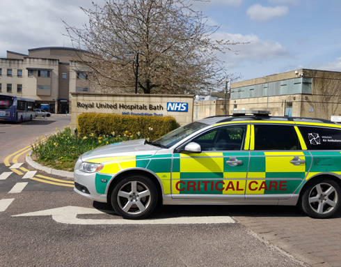 Wiltshire Air Ambulance's Critical care car parked outside the RUH in Bath