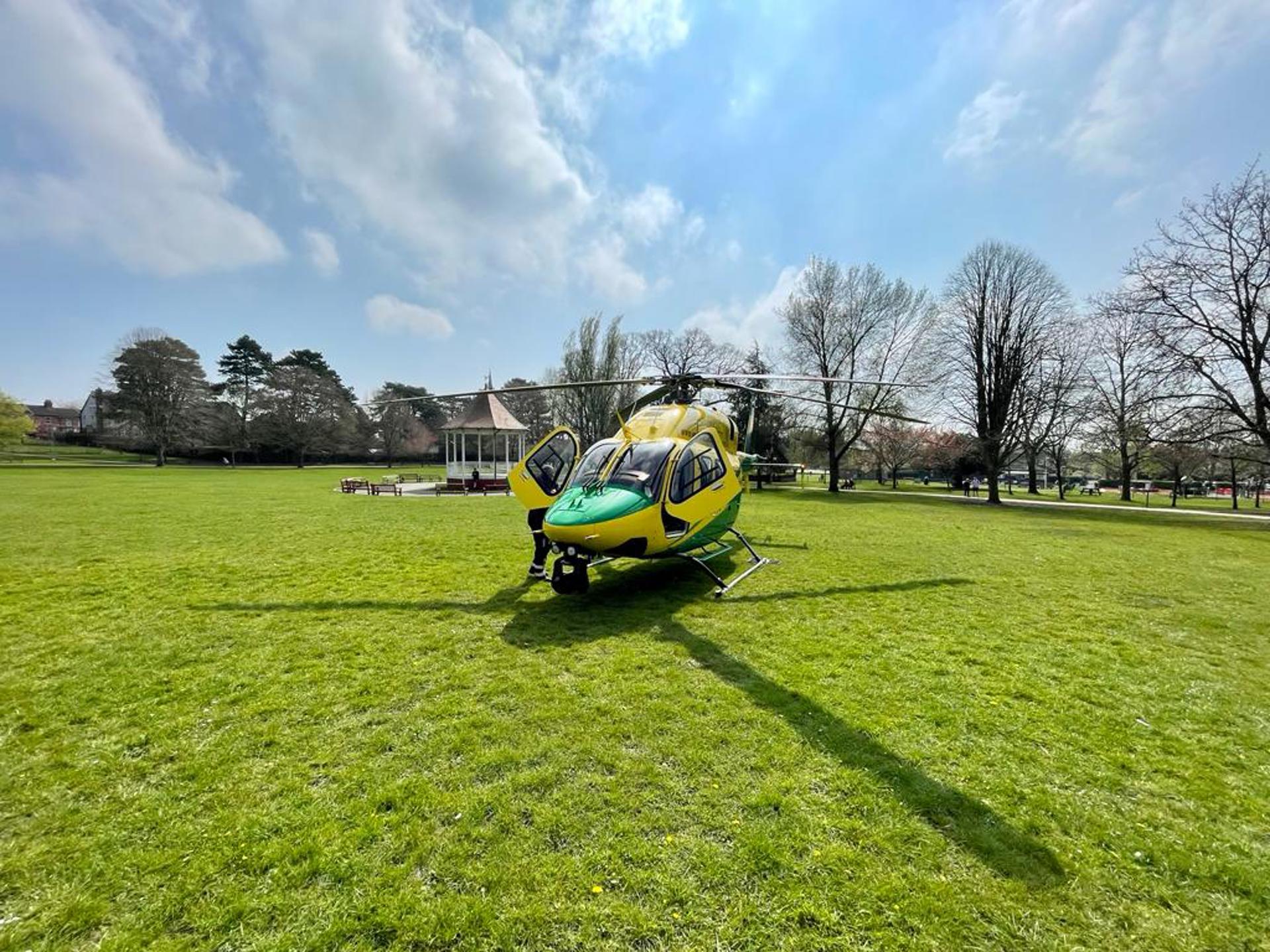 Wiltshire Air Ambulance's helicopter in John Coles Park, Chippenham