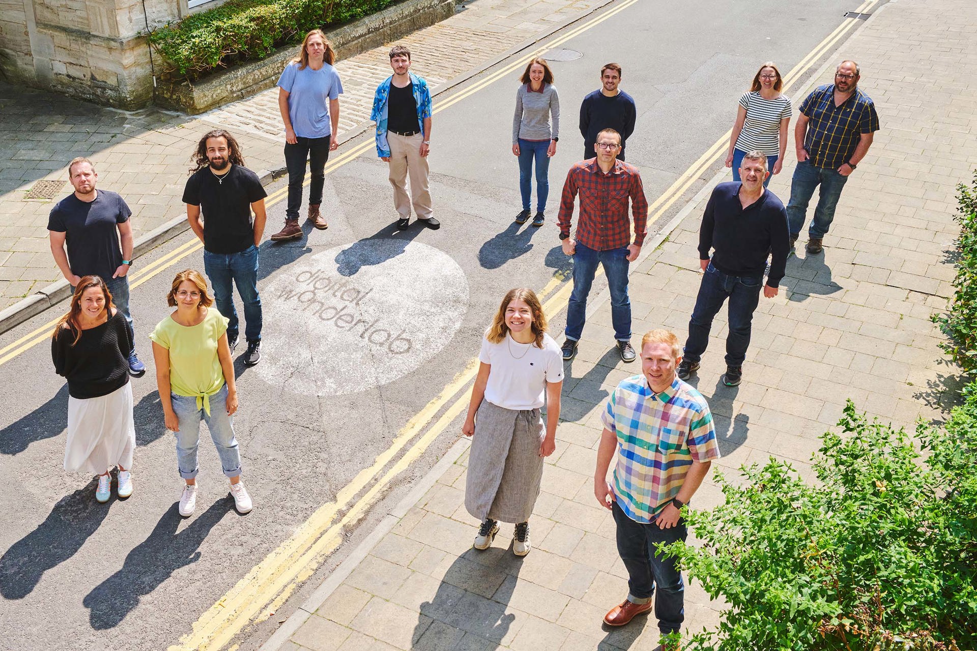 A group of staff from Digital wonderlab stood outside their office in Bradford-on-Avon