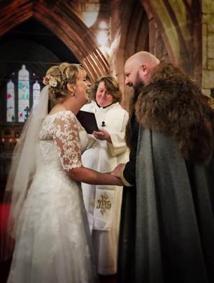 Former patient Emily Aspin and partner Pete at their Betrothal in 2019
