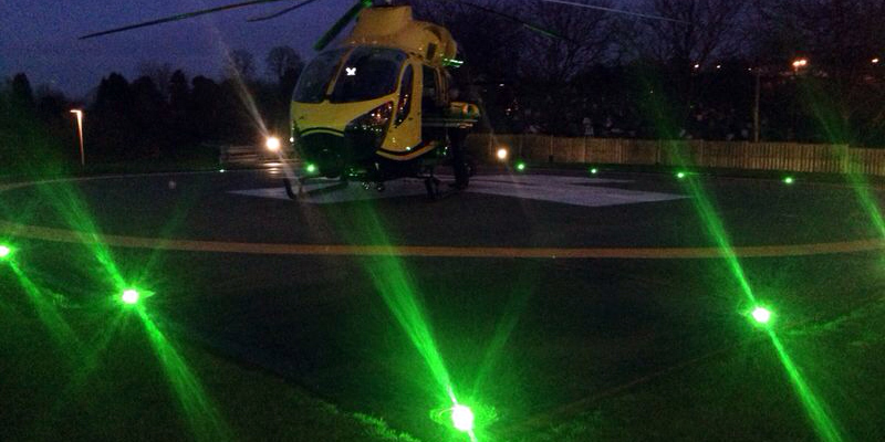 Wiltshire Air Ambulance landed on the helipad at John Radcliffe Hospital at night
