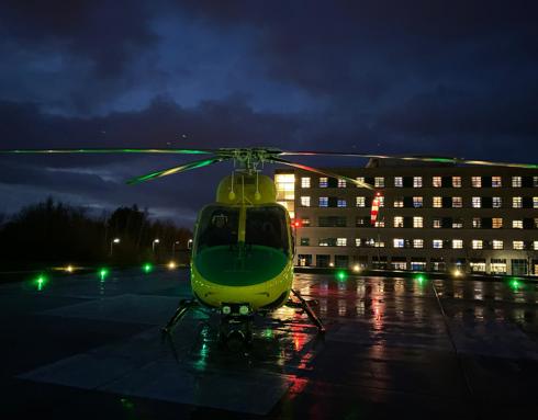 Wiltshire Air Ambulance's helicopter landed at Great Western Hospital, Swindon at night