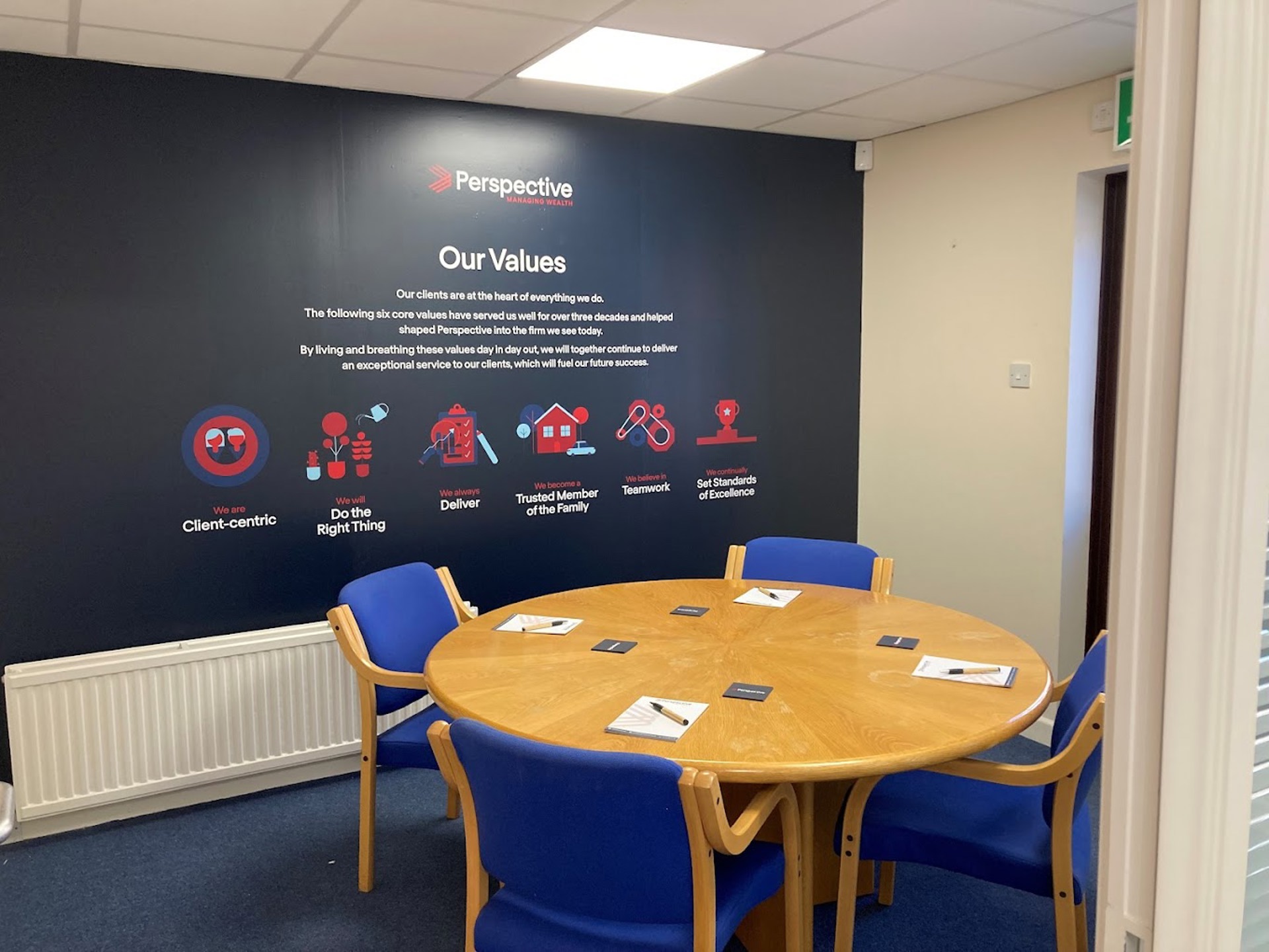 A photo of a meeting room at the Perspective South West offices