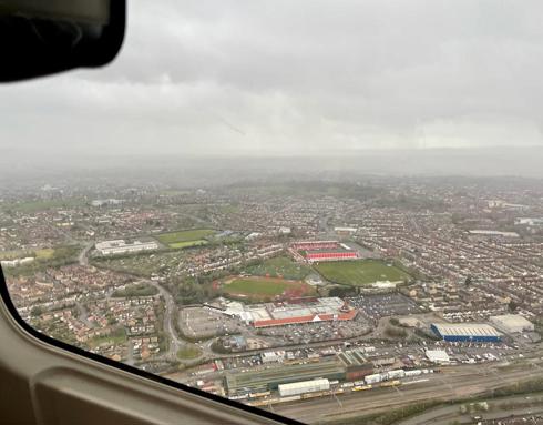 Aerial of Swindon with Swindon Town FC in the background