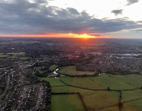 Aerial view of Chippenham with a sunset