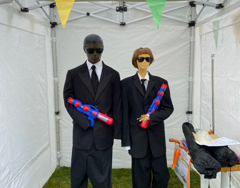 Two scarecrows from the Urchfont Scarecrow Festival 2023