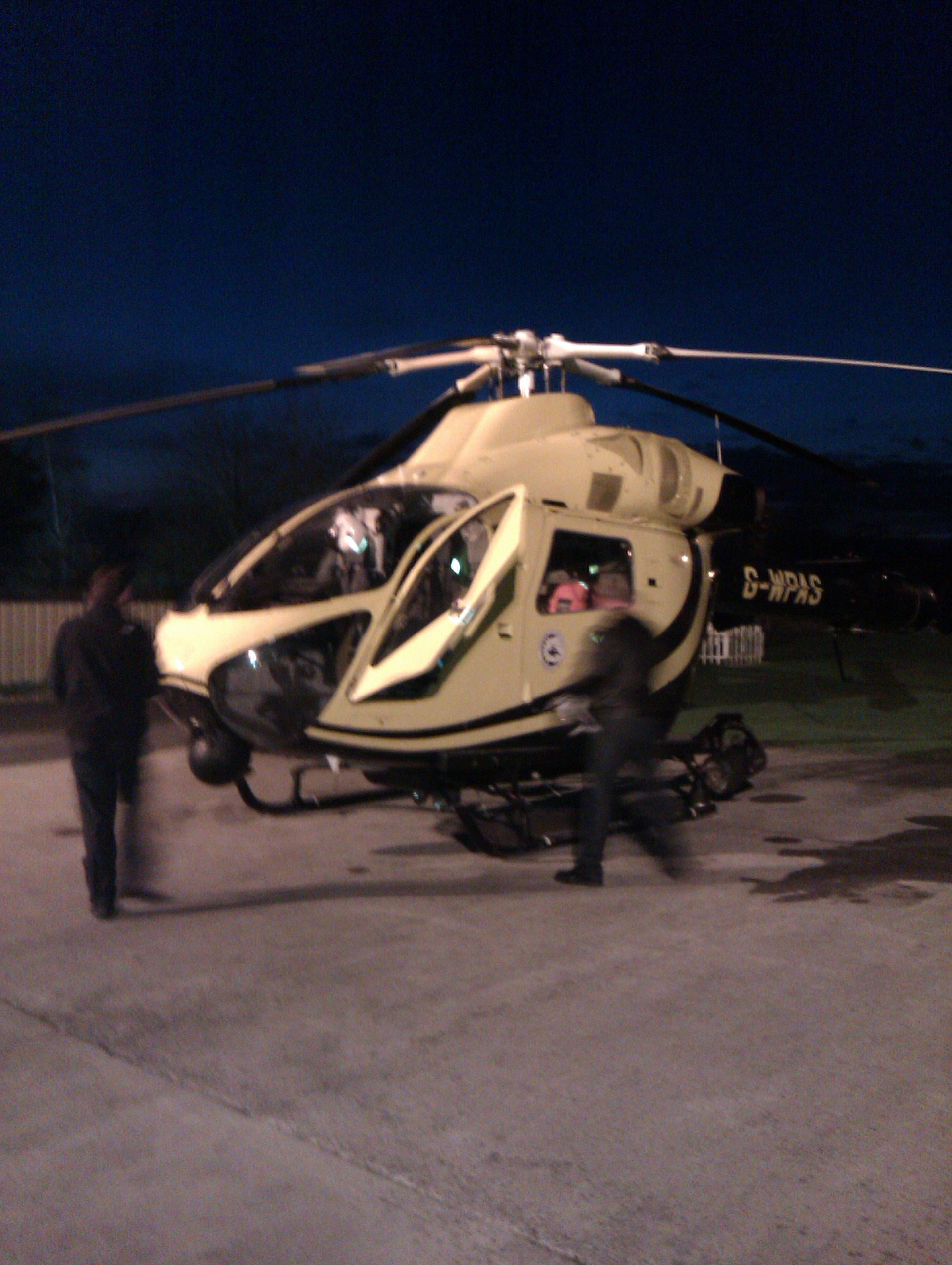 The MD902 helicopter on its helipad in Devizes on the night of Stuart's incident